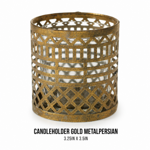 CANDLEHOLDER GOLD METALPERSIAN 3.25IN X 3.5IN