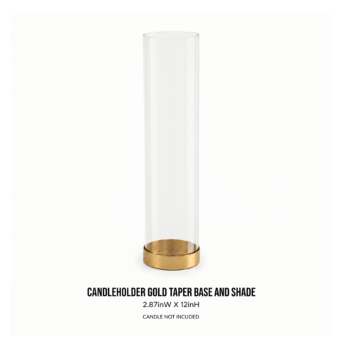 CANDLEHOLDER GOLD TAPER BASE AND SHADE 2.87inW X 12inH