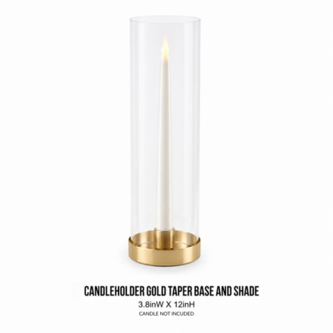 CANDLEHOLDER GOLD TAPER BASE AND SHADE 3.8inW X 12inH