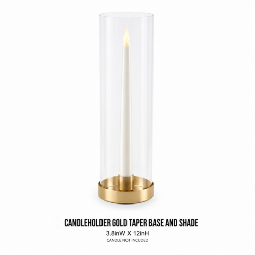 CANDLEHOLDER GOLD TAPER BASE AND SHADE 3.8inW X 12
