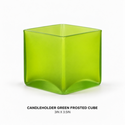 CANDLEHOLDER GREEN FROSTED CUBE 3IN X 3.5IN