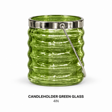 CANDLEHOLDER GREEN GLASS 4IN