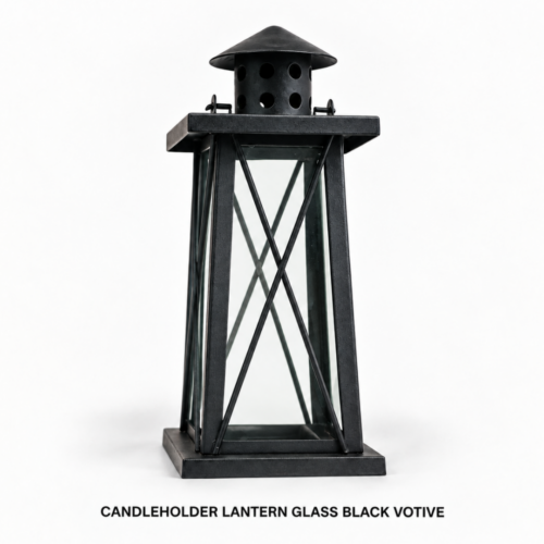 CANDLEHOLDER LANTERN GLASS BLACK VOTIVE