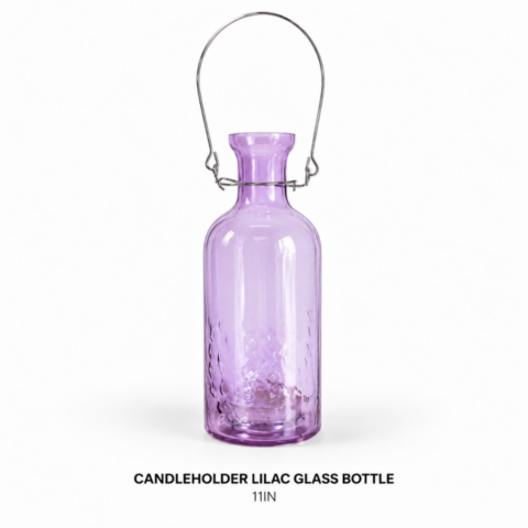 CANDLEHOLDER LILAC GLASS BOTTLE 11IN