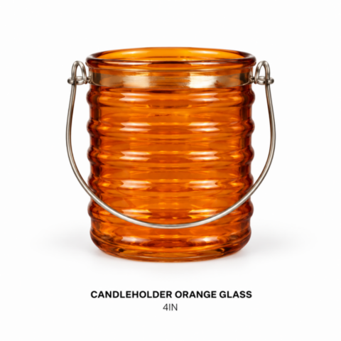 CANDLEHOLDER ORANGE GLASS 4IN