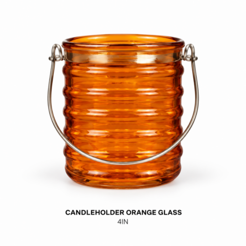 CANDLEHOLDER ORANGE GLASS 4IN