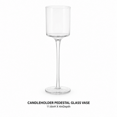 CANDLEHOLDER PEDESTAL GLASS VASE 11.6inH X 4inDept
