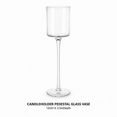 CANDLEHOLDER PEDESTAL GLASS VASE 12inH X 3.5inDepth