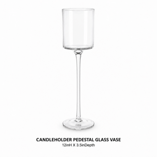 CANDLEHOLDER PEDESTAL GLASS VASE 12inH X 3.5inDept