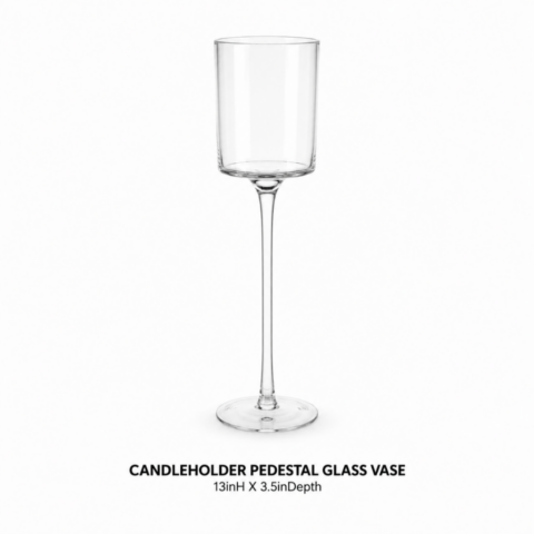 CANDLEHOLDER PEDESTAL GLASS VASE 13inH X 3.5inDepth