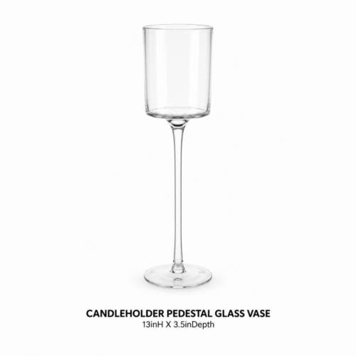 CANDLEHOLDER PEDESTAL GLASS VASE 13inH X 3.5inDept