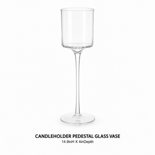 CANDLEHOLDER PEDESTAL GLASS VASE 14.9inH X 4inDept
