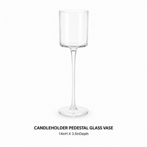 CANDLEHOLDER PEDESTAL GLASS VASE 14inH X 3.5inDepth