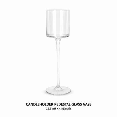 CANDLEHOLDER PEDESTAL GLASS VASE 15.5inH X 4inDepth