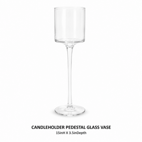 CANDLEHOLDER PEDESTAL GLASS VASE 15inH X 3.5inDepth