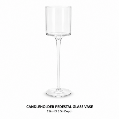 CANDLEHOLDER PEDESTAL GLASS VASE 15inH X 3.5inDept