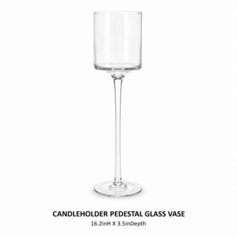 CANDLEHOLDER PEDESTAL GLASS VASE 16.2inH X 3.5inDepth