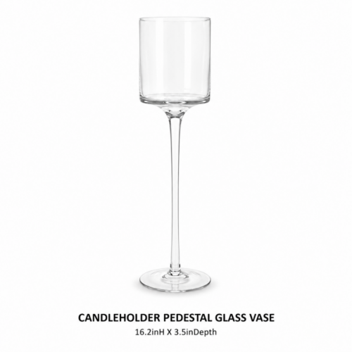 CANDLEHOLDER PEDESTAL GLASS VASE 16.2inH X 3.5inDe