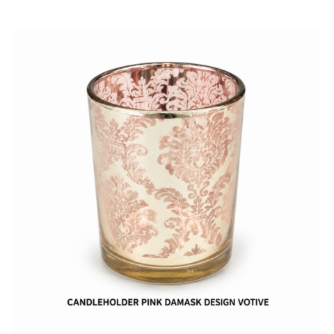 CANDLEHOLDER PINK DAMASK DESIGN VOTIVE