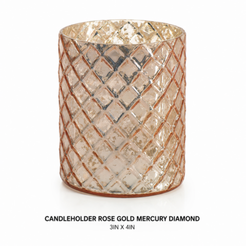 CANDLEHOLDER ROSE GOLD MERCURY DIAMOND 3IN X 4IN