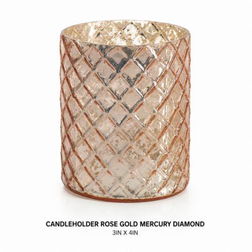 CANDLEHOLDER ROSE GOLD MERCURY DIAMOND 3IN X 4IN