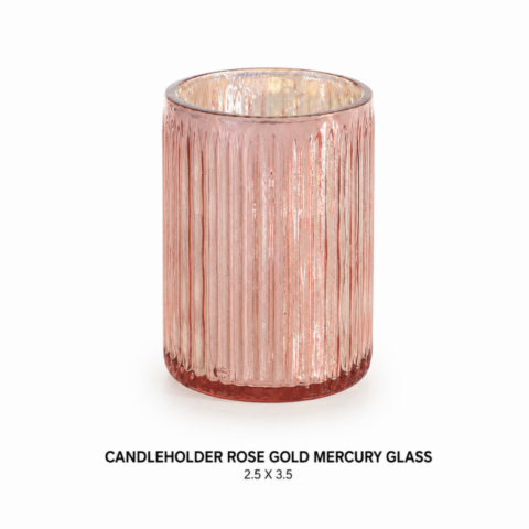 CANDLEHOLDER ROSE GOLD MERCURY GLASS 2.5 X 3.5