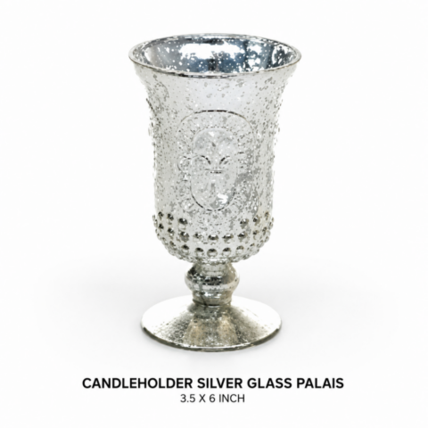 CANDLEHOLDER SILVER GLASS PALAIS 3.5 X 6 INCH