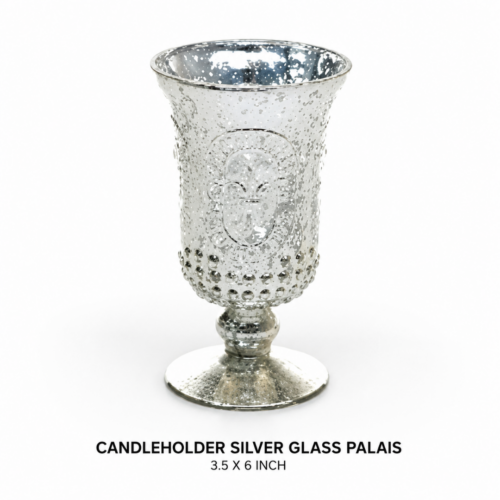 CANDLEHOLDER SILVER GLASS PALAIS 3.5 X 6 INCH