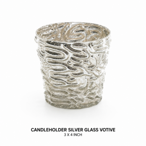 CANDLEHOLDER SILVER GLASS VOTIVE 3 X 4 INCH