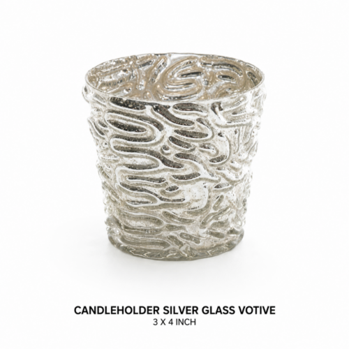CANDLEHOLDER SILVER GLASS VOTIVE  3 X 4 INCH
