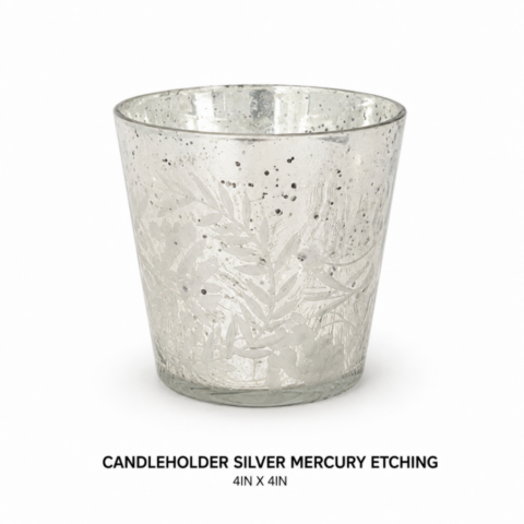 CANDLEHOLDER SILVER MERCURY ETCHING 4IN X 4IN