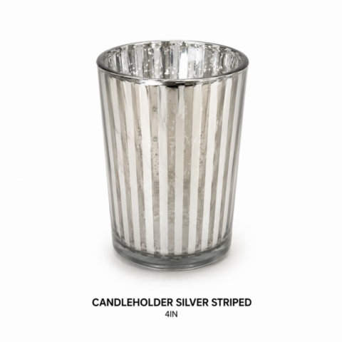 CANDLEHOLDER SILVER STRIPED 4IN