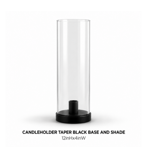 CANDLEHOLDER BLACK TAPER BASE AND SHADE 12inHx4inW