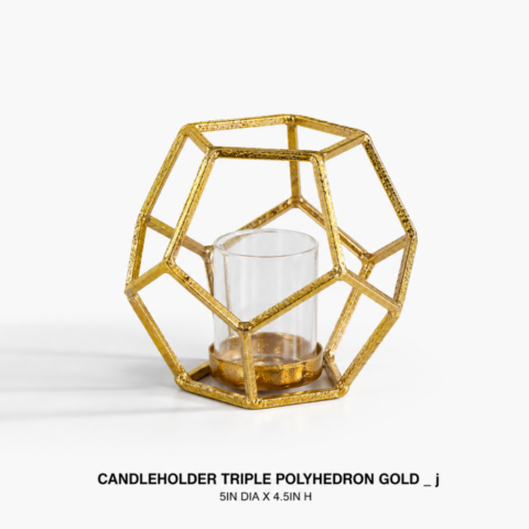 CANDLEHOLDER TRIPLE POLYHEDRON GOLD