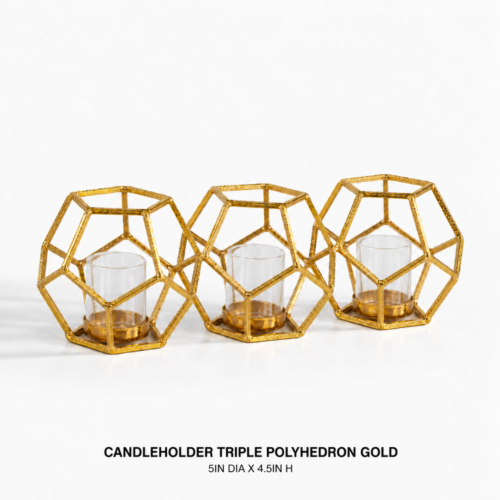 CANDLEHOLDER TRIPLE POLYHEDRON GOLD
