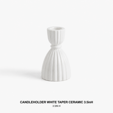 CANDLEHOLDER WHITE TAPER CERAMIC 3.5inH
