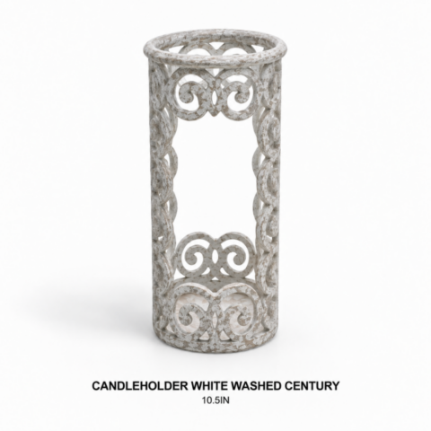 CANDLEHOLDER WHITE WASHED CENTURY 10.5IN