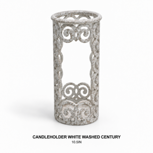 CANDLEHOLDER WHITE WASHED CENTURY 10.5IN