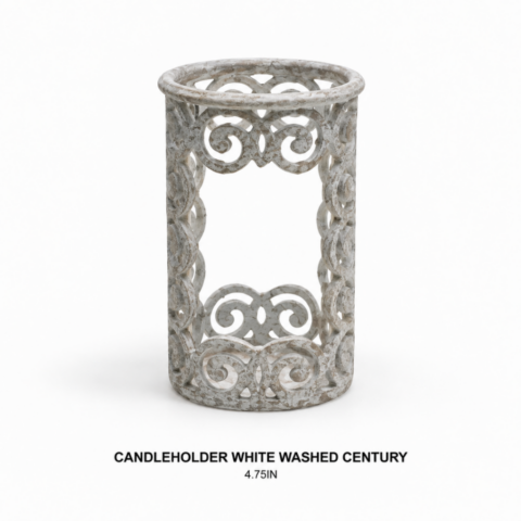 CANDLEHOLDER WHITE WASHED CENTURY 4.75IN