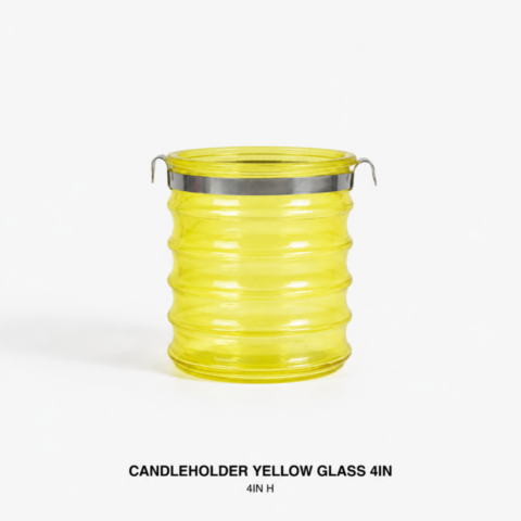 CANDLEHOLDER YELLOW GLASS 4IN