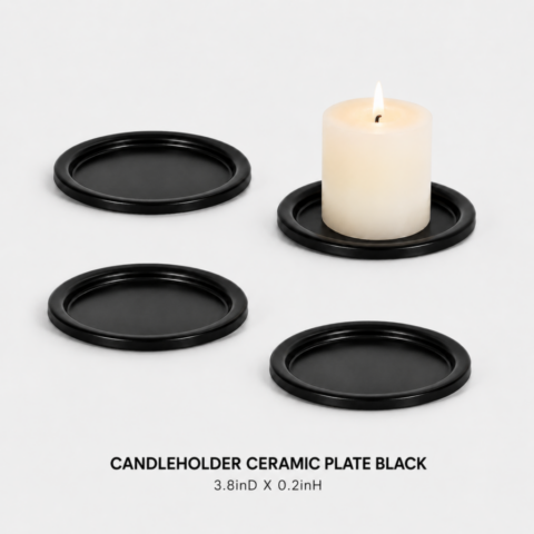 CANDLEHOLDER_BLACK_CERAMIC PLATE_MINIMAL_RENTAL_EVENTS_CAYMAN ISLANDS_CELEBRATIONS