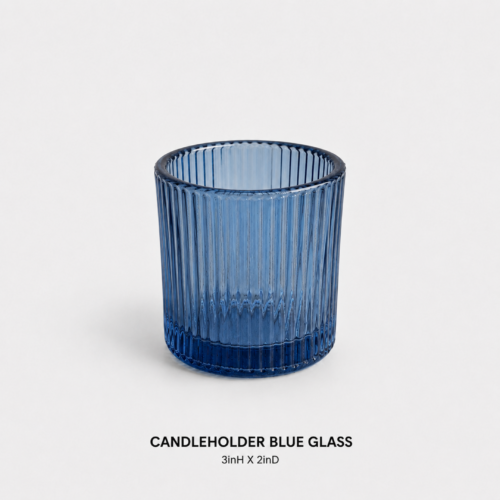 CANDLEHOLDER BLUE GLASS 3inH X 2inD