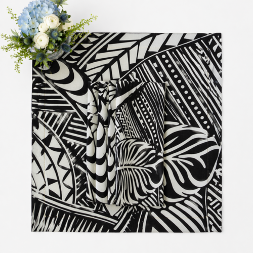 NAPKIN BLACK WHITE TRIBAL POLY SQUARE 20IN X 20IN