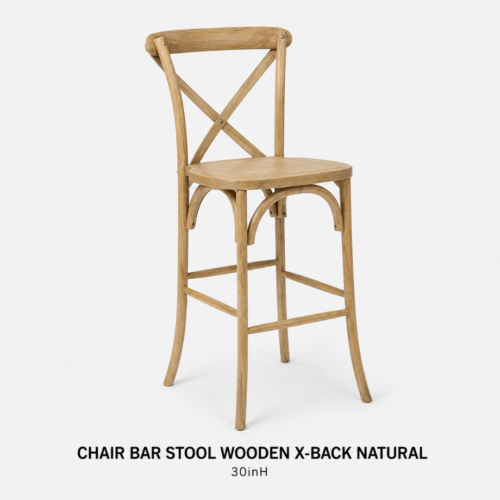 CHAIR_BAR_STOOL_WOODEN_X_BACK_NATURAL_30INH_NATURAL_WOOD_BAR_STOOL_CROSS_BACK_COUNTER_HEIGHT_SEATING_RUSTIC_FARMHOUSE_BAR_CHAIR_COCKTAIL_RECEPTION_FURNITURE_RENTAL_WEDDINGS_EVENTS_PARTY_CAYMAN_ISLANDS_CELEBRATIONS