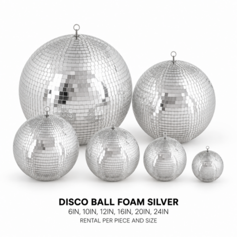 DISCO BALL FOAM SILVER 6in, 10in, 12in, 16in, 20in, 24in
