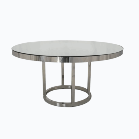 TABLE ROUND SILVER CHROME STEEL 30"H X 72" W