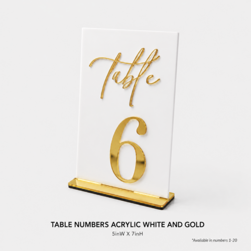 TABLE NUMBERS ACRYLIC WHITE AND GOLD 5inW X 7inH