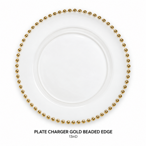PLATE_CHARGER_GOLD_BEADED_EDGE_13IN_DIAMETER_CLEAR_CHARGER_PLATE_GOLD_BEADED_RIM_ELEGANT_TABLE_SETTING_LUXURY_PLACE_SETTING_FORMAL_TABLESCAPE_CLASSIC_DINING_DECOR_RENTAL_WEDDINGS_EVENTS_PARTY_CAYMAN_ISLANDS_CELEBRATIONS