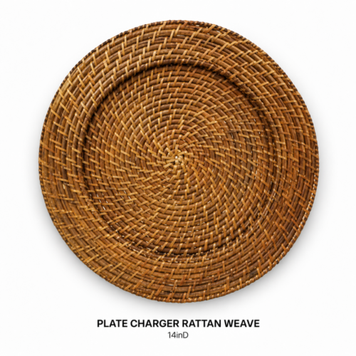 PLATE_CHARGER_RATTAN_WEAVE_14IN_DIAMETER_NATURAL_RATTAN_WOVEN_CHARGER_PLATE_HANDWOVEN_TABLE_SETTING_BOHO_TROPICAL_TABLESCAPE_COASTAL_PLACE_SETTING_RUSTIC_ELEGANT_RENTAL_WEDDINGS_EVENTS_PARTY_CAYMAN_ISLANDS_CELEBRATIONS