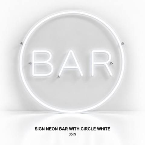 SIGN NEON BAR WITH CIRCLE WHITE 35IN